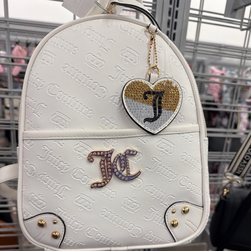 NWT JUICY COUTURE no rules Rhinestone Mini Backpack RARE Color Angel White